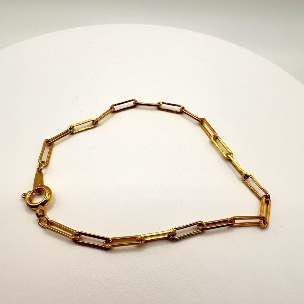 7" 23k Gold plated stamped yellow gold paper-clip(?) link bracelet!‎